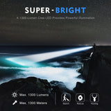 UltraFire 18650 Flashlight LED Strong light Single Mode Flashlights 1300 Lumens