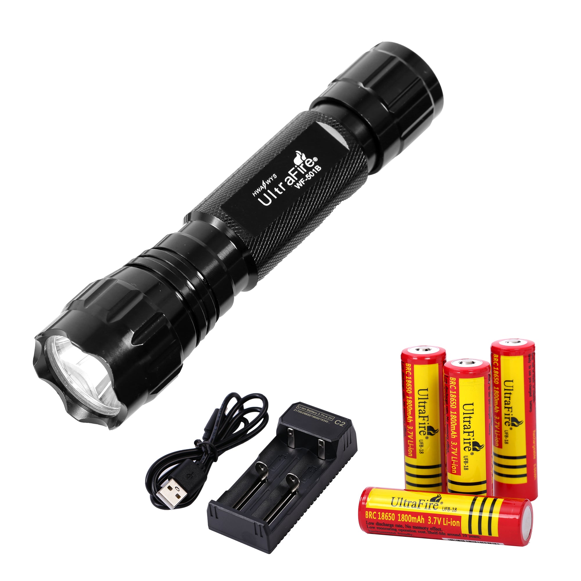 UltraFire 18650 LED Flashlight  500 Lumens Single Mode Mini Tactical Flashlight （Set）