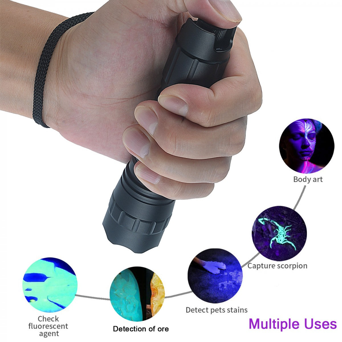 UltraFire WF-501UV LG 5W Purple Light Stepless Dimming Focusing LED Waterproof Flashlight