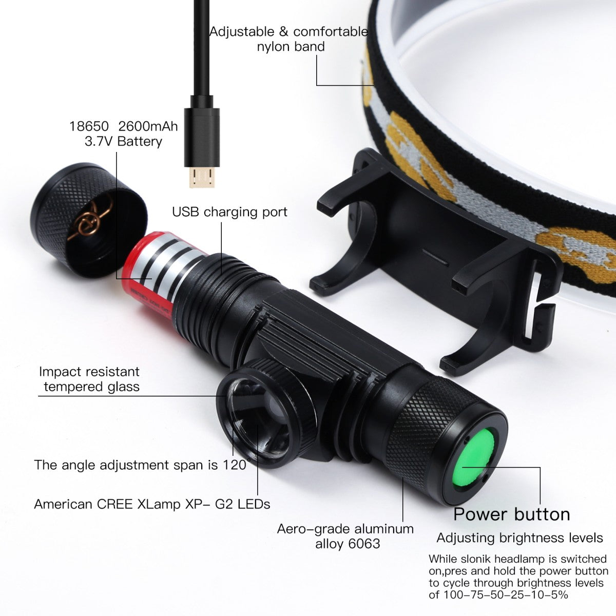 UltraFire USB B20 Charging LED Zoom Strong Headlight Kit