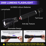 UltraFire P90 Rechargeable Tactical Flashlight XHP90 Super Bright 2000 Lumens LED Waterproof USB Handheld Flashlight