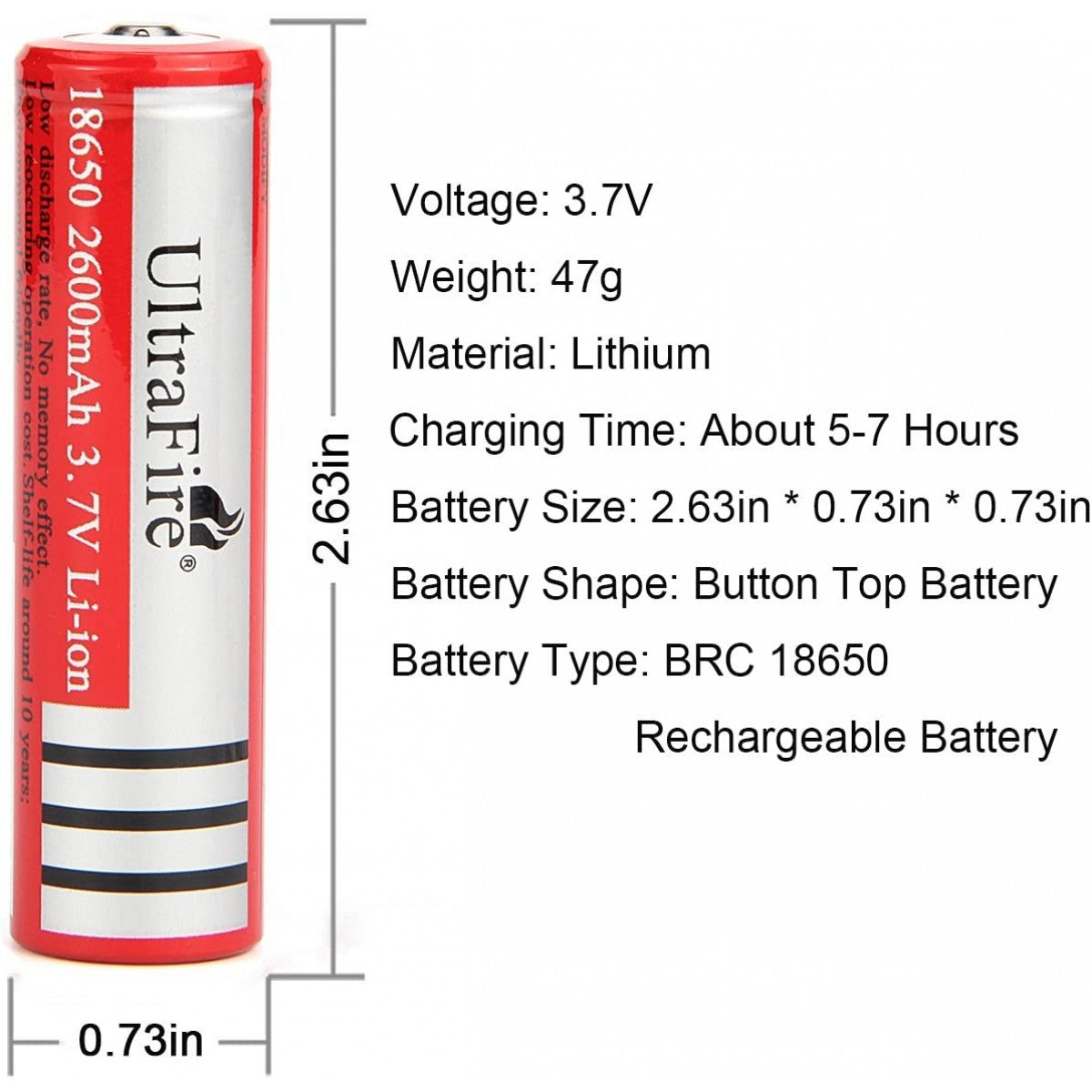UltraLast Lithium Ion 18650 3.7 V 2600 mAh Rechargeable Battery  UL1865-26-1P 1 pk - Ace Hardware