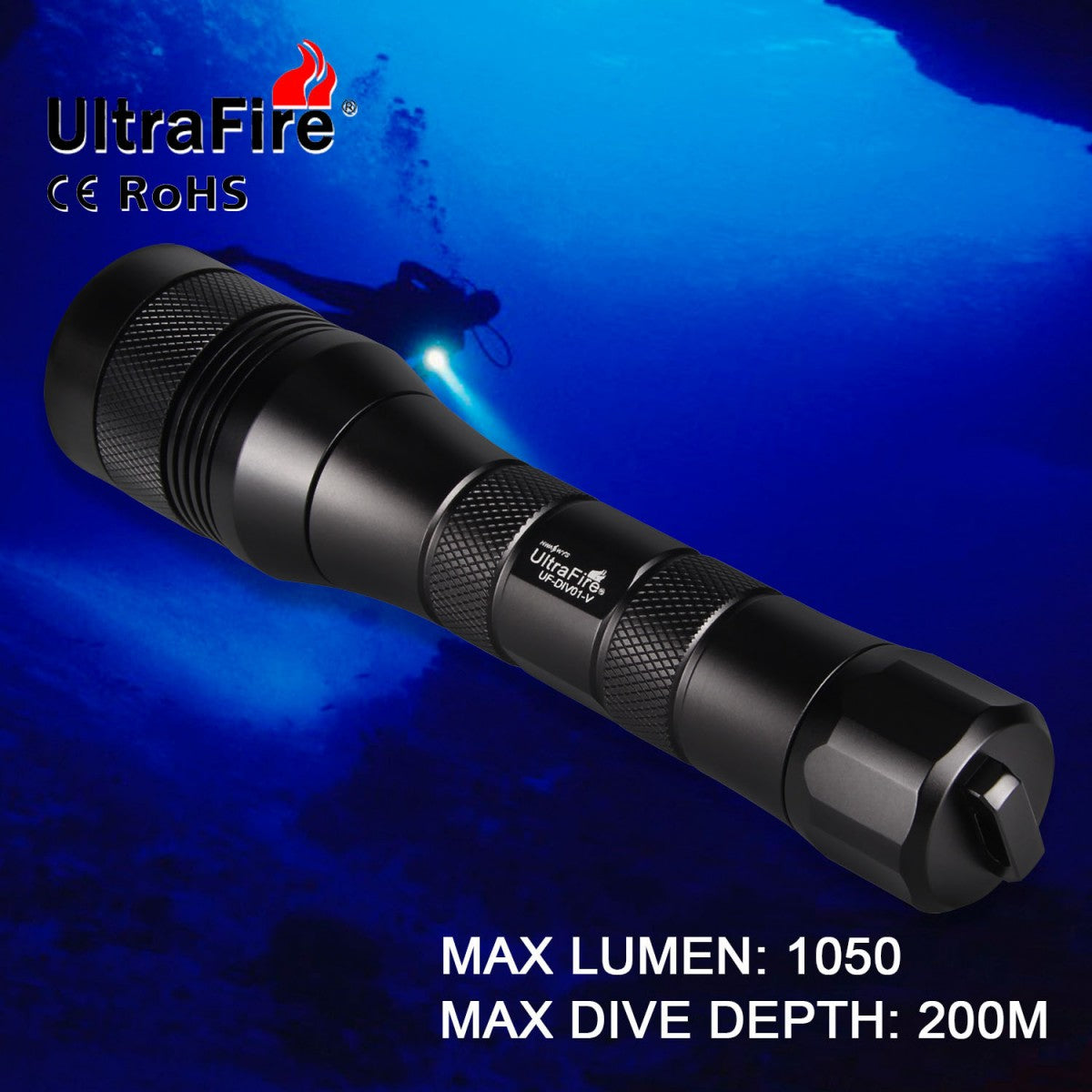 UltraFire UF-DIV01V CREE XM-L2 1050LM LED Diving Flashlight